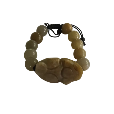 Jade “Shishi” Baby Foo Dog Bracelet Natural 
