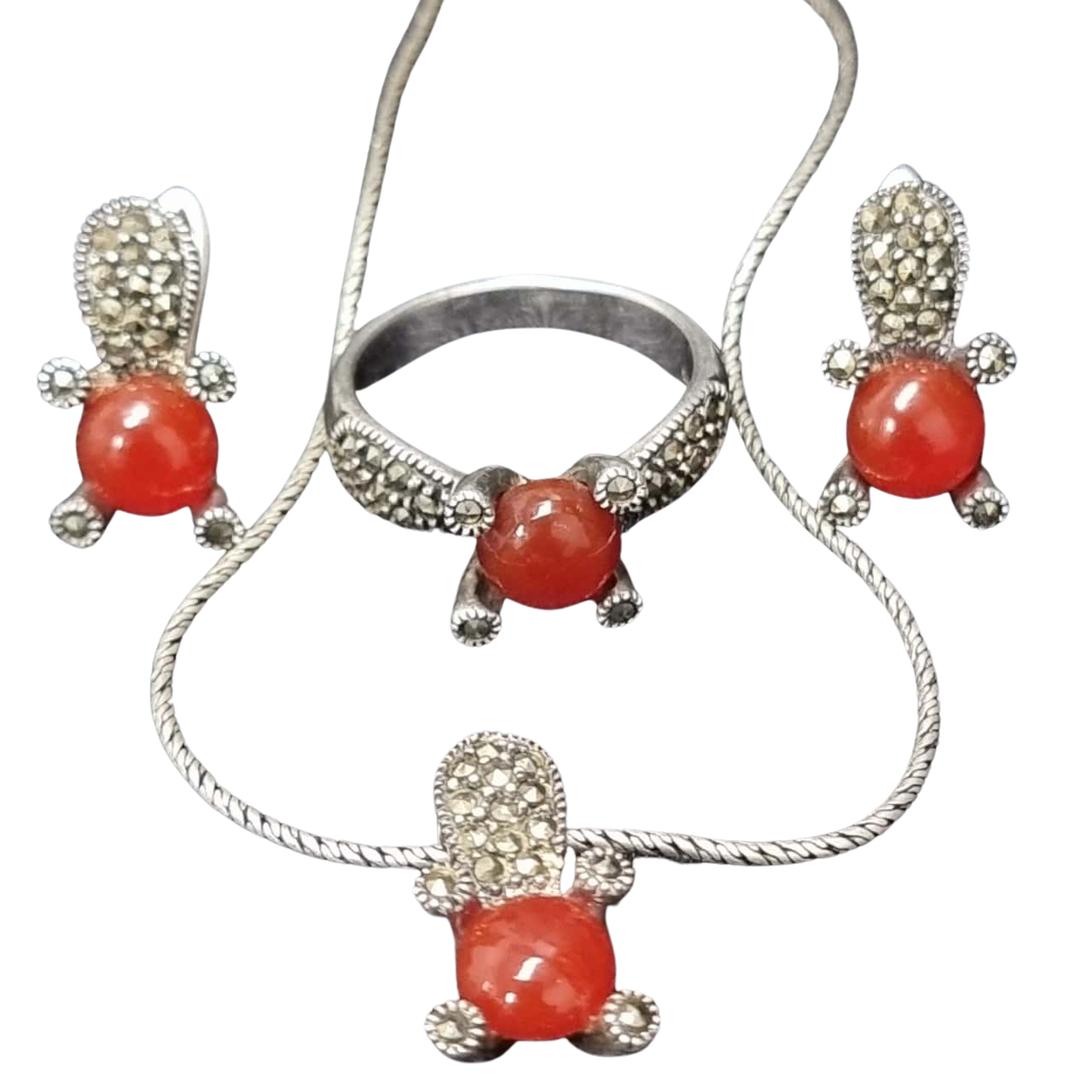 925 Stamped Turtle Inspired Earrings, Necklace & Ring Set(s)