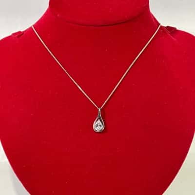 925 Marked Womens Necklace + 925 Marked Pendant w/ White Stone