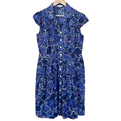 Anna Thomas Navy Blue Leaf Patterned Dress Size 10