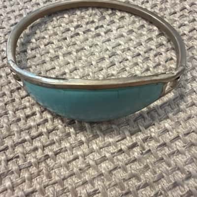  Vintage Mexican Alpaca Hinged Bangle with Turquoise-Coloured Inlay
