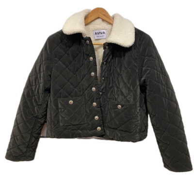  Aviva Womens  Size L Cropped Jacket Black  with White Sherpa lining 