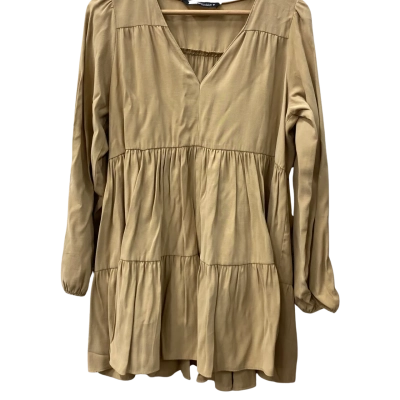 Zara Womens long sleeved Boho Babydoll Dress Beige XS