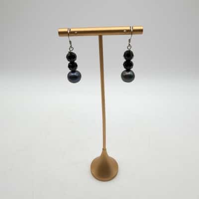 925 Peacock Black Freshwater Peal & Black Beads Drop Earrings
