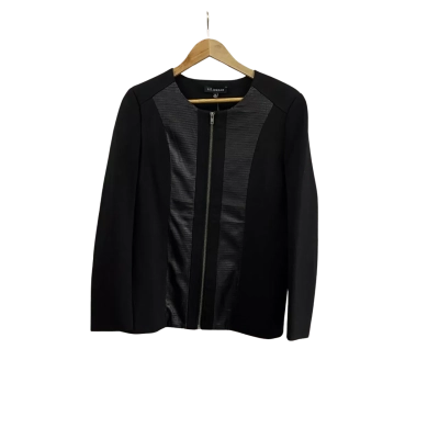 Liz Jordan Womens  Size M Pleather Ribbon Trim Jacket Black