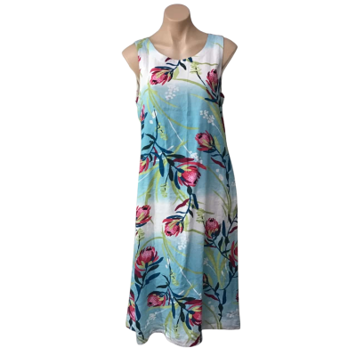 Regatta Womens Size 12 White / Blue / Pink / Green Floral Sleeveless Midi Dress