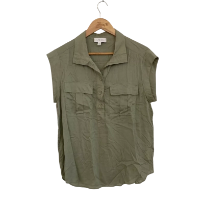 Witchery Womens  Size 8 Button Up Top / Short Sleeve Top Green 