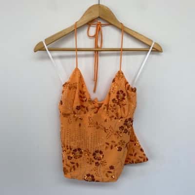 Princess Polly Orange What A Coincidence Beaded Top  Size 10 