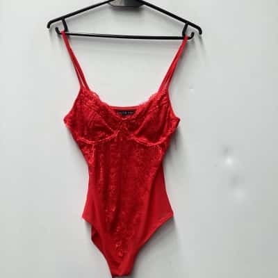 White Fox Womens  Size L Bodysuit Red lace 