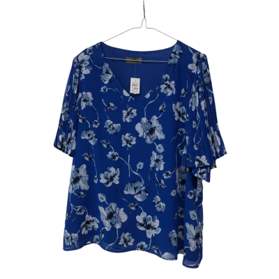 Jacqui-E Womens  Size 18 Blouse / Floral Top / Short Sleeve Top Blue / Floral - NEW