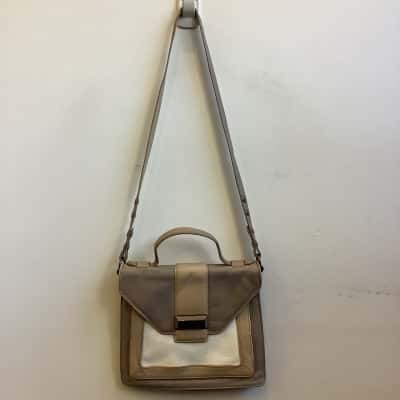 Mimco Womens Front Flap Cross Body Bag Taupe / Off White