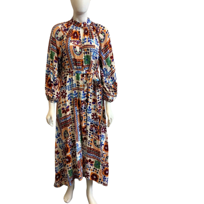 BNWT White Closet Women's Size 8 Long Sleeve Maxi Dress Multicoloured Pattern 