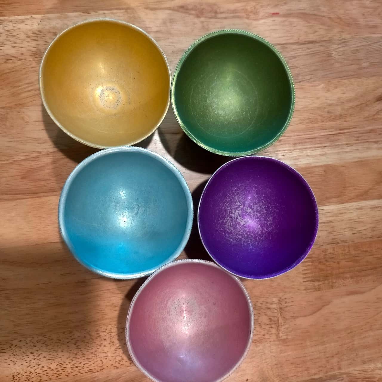Set of 5 Vintage Coloured Aluminum Dessert Bowls