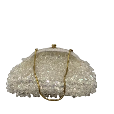 Vintage Womens White Beaded Clutch Bag (CAB)