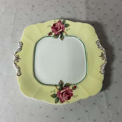 Vintage Paragon Yellow with Pink Roses Fine Bone China Cake Plate