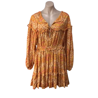 Mahli The Label Womens Size L / XL Orange /  Coral /  Yellow Floral Long Sleeve Mini Dress (new)