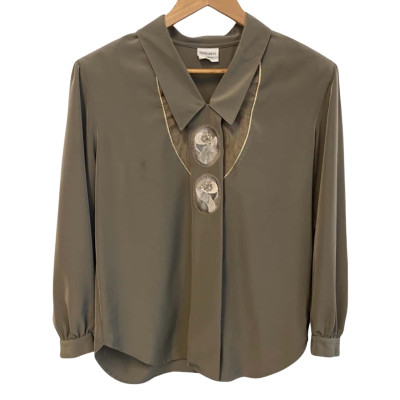 FemmeNoire Womens Vintage-Style Size M Button Up Top Khaki 