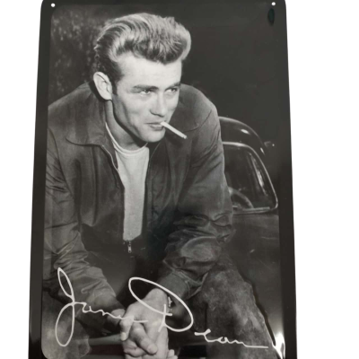 James Dean smoking with signature. On 3D tin.
