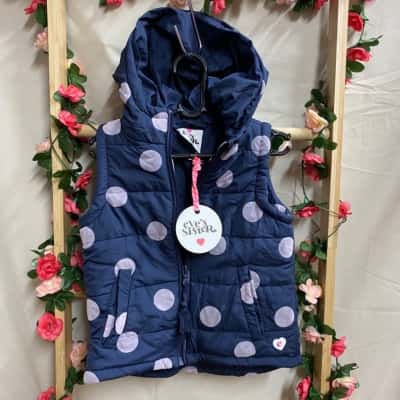 Kids Eves Sister Navy w/ Pink Spots Puffer Vest Size 3 RRP $69.95