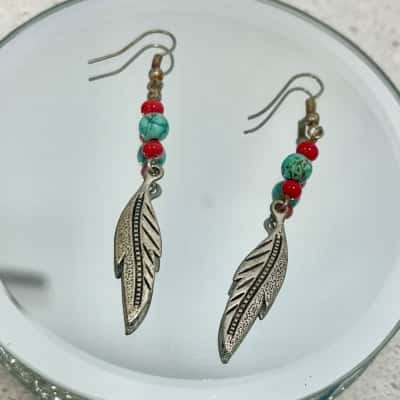 Boho Gemstone Feather Earrinngs