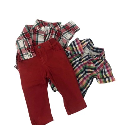 PureBaby/Gymboree/ Kids Set 0/6-12mths Checked / Maroon 