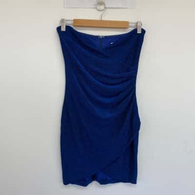 Meshki Bright Blue Palma Strapless Wrap Dress  Size L 