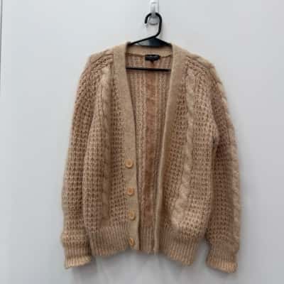  Eli Poratt Mohair/Wool Blend Beige Cardigan - Size 40 