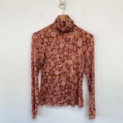 Scanlan Theodore Red Floral Mesh Long SLeeve Top  Size 6 