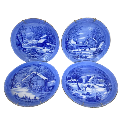 Currier & Ives Home In The Winter Plates x4