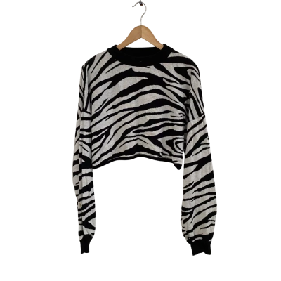 Luck & Trouble Womens  Size 10 Cropped Jumper Animal print / Black  / White 