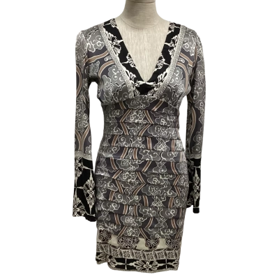 Hale Bob  Size XS Long Sleeve Silk Dress Black  / Grey 