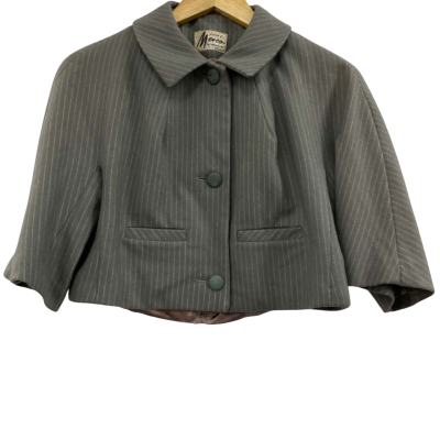  Womens Size S Cropped Jacket Cream / Green / Pinstriped 