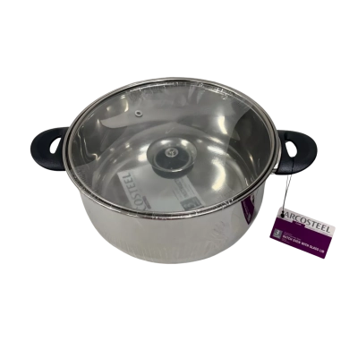 Arcosteel 22cm Stainless Steel Pot with Glass Lid *New*
