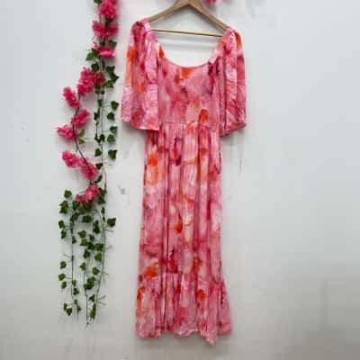 Sussan Womens Short Sleeve Maxi Dress Size 10 Pink  / Red 