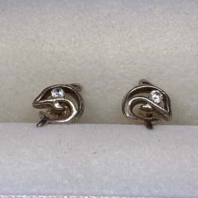 925 Womens Earrings Silver dolphin with clear stones 
