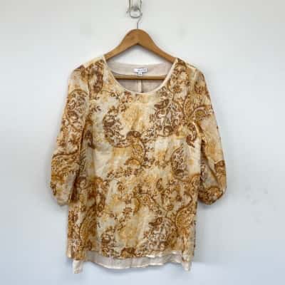 W-Lane Gold Pai Overlay Print Tunic Top Size 8 