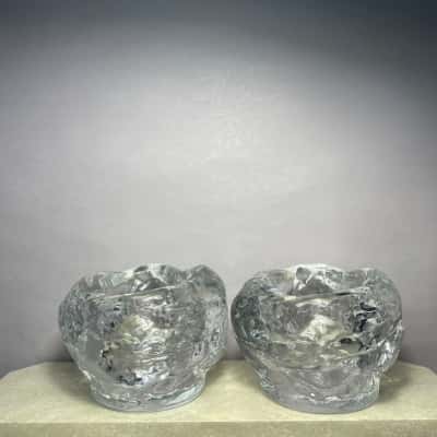 Pair Of Swedish Crystal “Snowball” Candle Holders