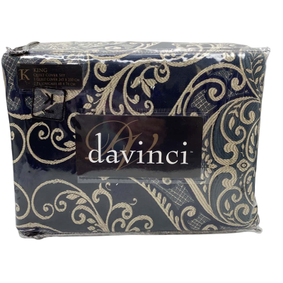 Davinci King Quilt Cover Set Royal Blue (1 Quilt Cover 245x210cm, 2 Pillowcases 48x74cm)