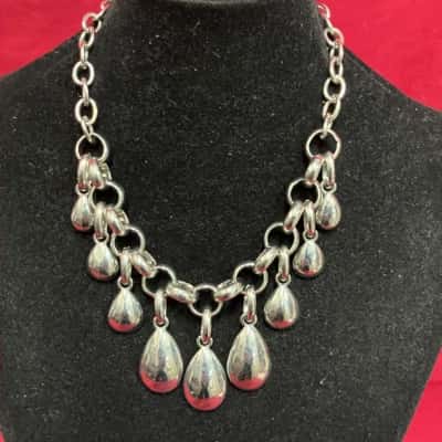  Women's Vintage Silver Tone Heavy Bold Teardrops Statement Choker Collar Necklace 
