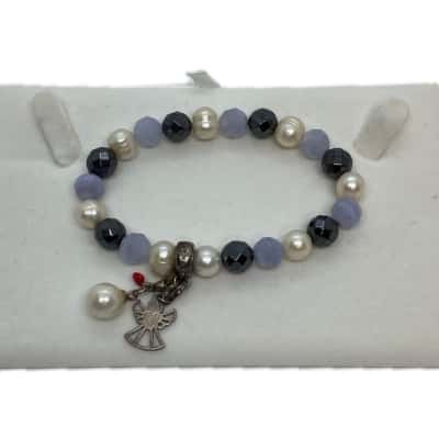 THOMAS SABO Charm Club Womens Beaded Bracelet / Bracelet Cream / Grey / Purple / Sterling Silver Charms 