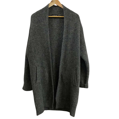 Fletcher Jones Womens  Size L Longline Merino Wool Cardigan Grey