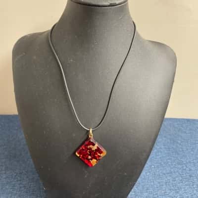  Vettori Murano glass Womens Necklace Black  / Gold / Red 