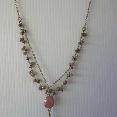  L'Atelier Des Dames French Designer Boho Gemstone Necklace - Gold Plated