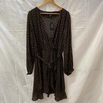 City Chic Womens  Size XL Long Sleeve Dress Black  / Brown / Polka Dot 