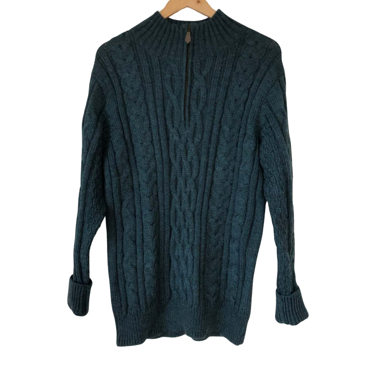 WoolOvers Dark Teal Cable Knit. 100 Pure Wool. Size L