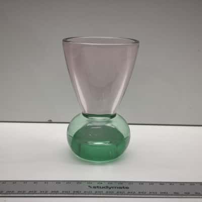 Modernist Two Tone Reversible Glass Hourglass Vase Purple Green Dual Ended