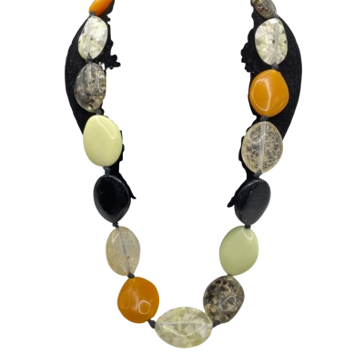  Womens Beaded Necklace Black  / Cream / Orange 