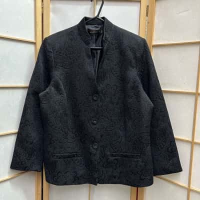MAGGIE T Size 14 Black Brocade Jacket
