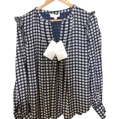 Witchery Womens  Size 8 Long Sleeve Shirt Navy Blue / Off White 