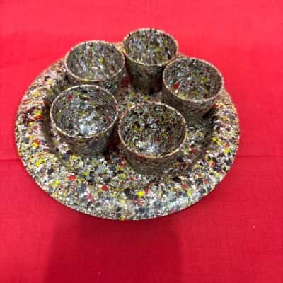 One Round Serving Tray & Five Matching Small Cups / Eggcups 